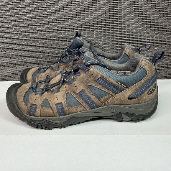 Keen Waterproof Hiking Shoes Men's 11 Brown & Blue Suede Mesh Upper Outdoor - Picture 1 of 8